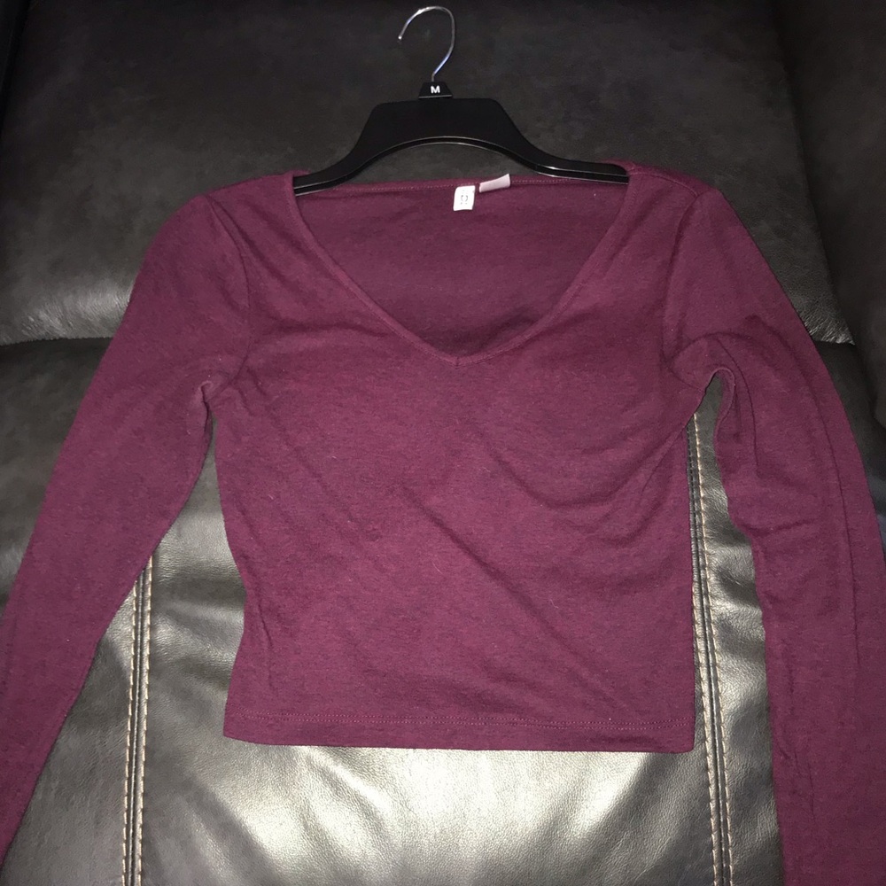 Purple/Maroon Cropped Long-Sleeve T-shirt- H&M